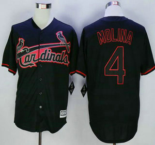 Men's St. Louis Cardinals #4 Yadier Molina Black New Cool Base Fashion Jersey