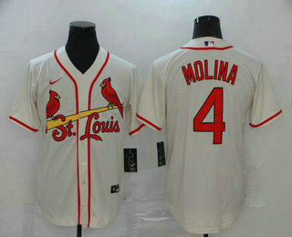 Men's St. Louis Cardinals #4 Yadier Molina Cream Stitched MLB Cool Base Nike Jersey