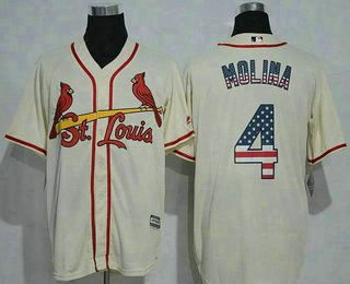 Men's St. Louis Cardinals #4 Yadier Molina Cream USA Flag Fashion MLB Baseball Jersey