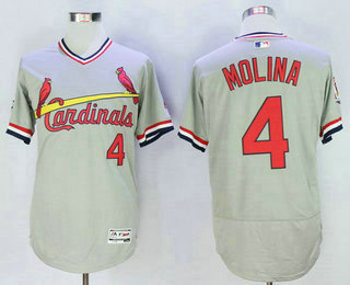 Men's St. Louis Cardinals #4 Yadier Molina Gray Pullover 2016 Flexbase Majestic Baseball Jersey