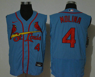 Men's St. Louis Cardinals #4 Yadier Molina Light Blue 2020 Cool and Refreshing Sleeveless Fan Stitched Flex Nike Jersey