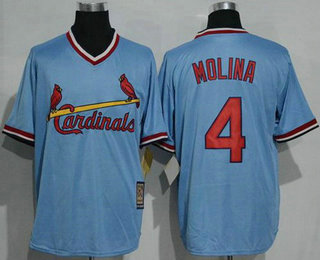 Men's St. Louis Cardinals #4 Yadier Molina Light Blue Majestic Cool Base Cooperstown Collection Player Jersey