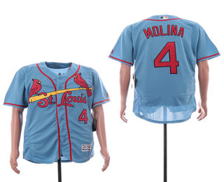 Men's St. Louis Cardinals #4 Yadier Molina Light Blue Stitched MLB Flex Base Jersey