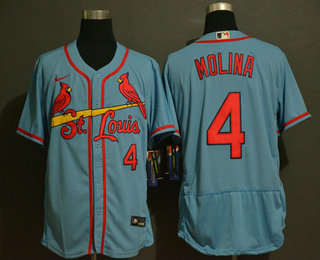 Men's St. Louis Cardinals #4 Yadier Molina Light Blue Stitched MLB Flex Base Nike Jersey