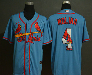 Men's St. Louis Cardinals #4 Yadier Molina Light Blue Team Logo Stitched MLB Cool Base Nike Jersey