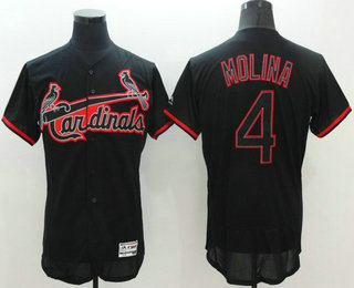 Men's St. Louis Cardinals #4 Yadier Molina Lights Out Black Fashion 2016 Flexbase Majestic Baseball Jersey