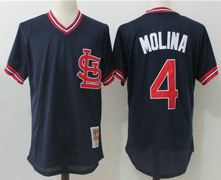 Men's St. Louis Cardinals #4 Yadier Molina Navy Blue Throwback Mesh Batting Practice Stitched MLB Mitchell & Ness Jersey