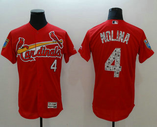 Men's St. Louis Cardinals #4 Yadier Molina Red 2018 Spring Training Stitched MLB Flex Base Jersey