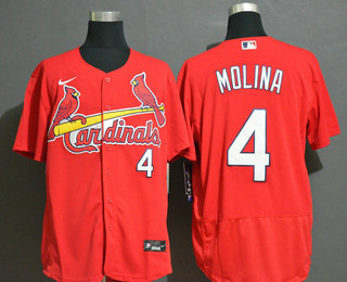 Men's St. Louis Cardinals #4 Yadier Molina Red Stitched MLB Flex Base Nike Jersey