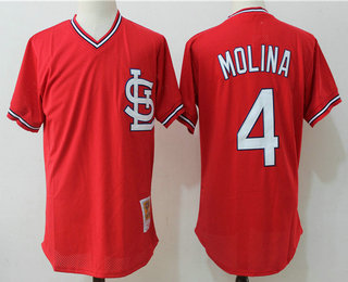 Men's St. Louis Cardinals #4 Yadier Molina Red Throwback Mesh Batting Practice Stitched MLB Mitchell & Ness Jersey