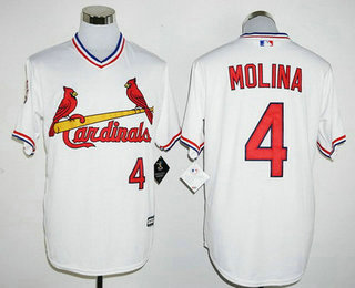 Men's St. Louis Cardinals #4 Yadier Molina White Pullover Cool Base Baseball Jersey