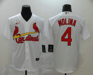 Men's St. Louis Cardinals #4 Yadier Molina White Stitched MLB Cool Base Nike Jersey