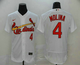 Men's St. Louis Cardinals #4 Yadier Molina White Stitched MLB Flex Base Nike Jersey