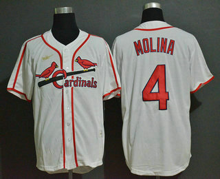 Men's St. Louis Cardinals #4 Yadier Molina White Throwback Cooperstown Stitched MLB Cool Base Nike Jersey