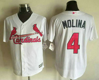 Men's St. Louis Cardinals #4 Yadier Molina White With Pink 2016 Mother's Day Baseball Cool Base Jersey