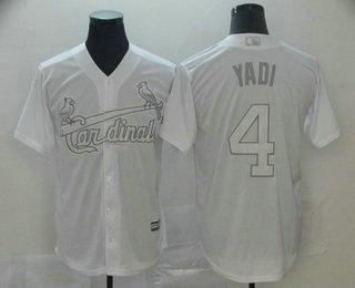 Men's St. Louis Cardinals #4 Yadier Molina Yadi White 2019 Players' Weekend Stitched Nickname Jersey