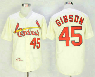 Men's St. Louis Cardinals #45 Bob Gibson Cream 1964 Throwback Stitched MLB Mitchell & Ness Jersey