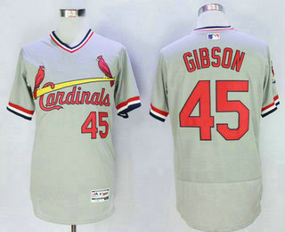 Men's St. Louis Cardinals #45 Bob Gibson Retired Gray Pullover 2016 Flexbase Majestic Baseball Jersey