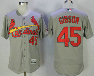 Men's St. Louis Cardinals #45 Bob Gibson Retired Gray Road Stitched MLB Majestic Flex Base Jersey