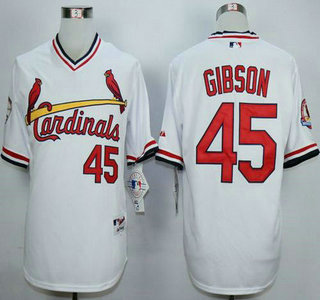 Men's St. Louis Cardinals #45 Bob Gibson White 1982 Turn Back The Clock Jersey