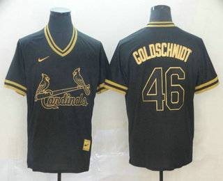 Men's St. Louis Cardinals #46 Paul Goldschmidt Black Gold Nike Cooperstown Legend V Neck Jersey