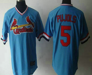 Men's St. Louis Cardinals #5 Albert Pujols Light Blue Pullover Stitched MLB Majestic Cooperstown Collection Jersey