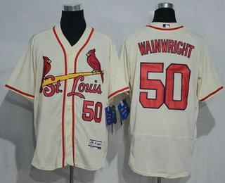 Men's St. Louis Cardinals #50 Adam Wainwright Cream 2016 Flexbase Majestic Baseball Jersey