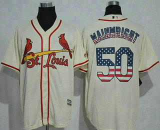 Men's St. Louis Cardinals #50 Adam Wainwright Cream USA Flag Fashion MLB Baseball Jersey