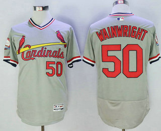 Men's St. Louis Cardinals #50 Adam Wainwright Gray Pullover 2016 Flexbase Majestic Baseball Jersey