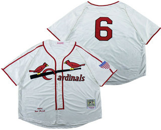 Men's St. Louis Cardinals #6 Stan Musial 1944 White Mitchell & Ness Throwback Jersey