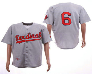 Men's St. Louis Cardinals #6 Stan Musial 1956 Gray Wool Mitchell & Ness Throwback Jersey