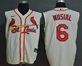 Men's St. Louis Cardinals #6 Stan Musial Cream 2020 Cool and Refreshing Sleeveless Fan Stitched MLB Nike Jersey