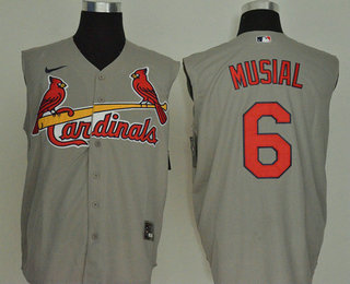 Men's St. Louis Cardinals #6 Stan Musial Gray 2020 Cool and Refreshing Sleeveless Fan Stitched MLB Nike Jersey