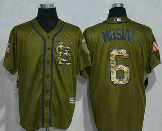 Men's St. Louis Cardinals #6 Stan Musial Green Salute to Service Jersey