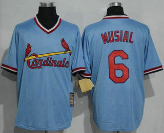 Men's St. Louis Cardinals #6 Stan Musial Light Blue Majestic Cool Base Cooperstown Collection Player Jersey