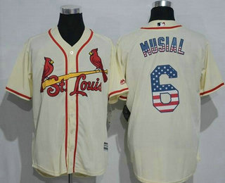 Men's St. Louis Cardinals #6 Stan Musial Retired Cream Stitched MLB USA Flag Fashion Jersey