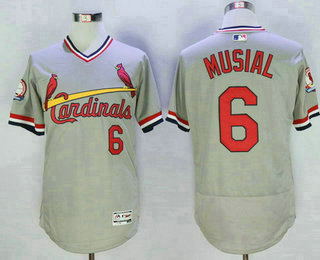 Men's St. Louis Cardinals #6 Stan Musial Retired Gray Pullover 2016 Flexbase Majestic Baseball Jersey