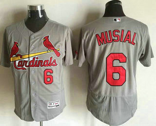 Men's St. Louis Cardinals #6 Stan Musial Retired Gray Road 2016 Flexbase Majestic Baseball Jersey