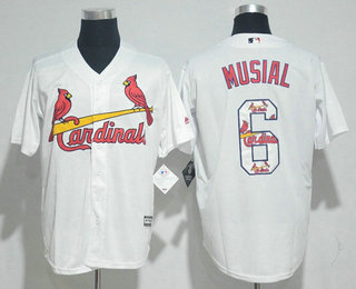 Men's St. Louis Cardinals #6 Stan Musial Retired White Team Logo Ornamented Stitched MLB Majestic Cool Base Jersey