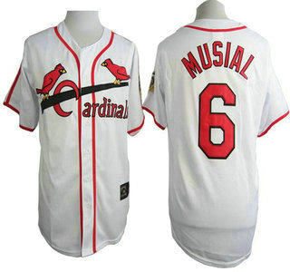 Men's St. Louis Cardinals #6 Stan Musial White 75TH Majestic Throwback Jersey