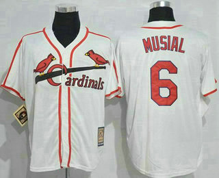 Men's St. Louis Cardinals #6 Stan Musial White Throwback Mitchell And Ness Stitched MLB Jersey