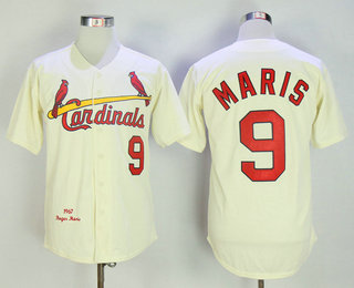 Men's St. Louis Cardinals #9 Roger Maris Cream Throwback 1967 Cooperstown Collection Stitched MLB Mitchell & Ness Jersey