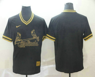 Men's St. Louis Cardinals Blank Black Gold Nike Cooperstown Legend V Neck Jersey