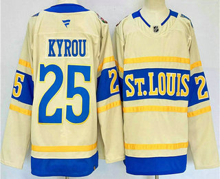 Men's St Louis Blues #25 Jordan Kyrou Cream 2024 Winter Classic Stitched Jersey