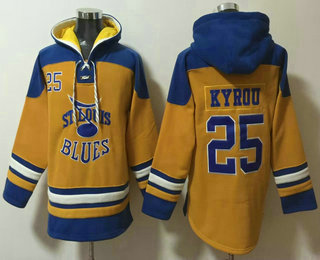 Men's St Louis Blues #25 Jordan Kyrou Yellow Ageless Must Have Lace Up Pullover Hoodie