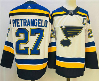 Men's St Louis Blues #27 Alex Pietrangelo White With C Patch Adidas Stitched NHL Jersey