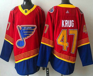 Men's St Louis Blues #47 Torey Krug Red 2021 Reverse Retro Authentic Jersey