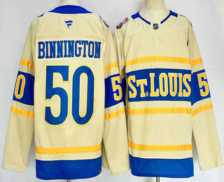 Men's St Louis Blues #50 Jordan Binnington Cream 2024 Winter Classic Stitched Jersey