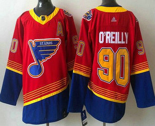 Men's St Louis Blues #90 Ryan O'Reilly Red 2021 Reverse Retro Authentic Jersey