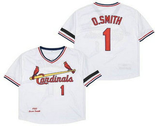 Men's St Louis Cardinals #1 Ozzie Smith White 1982 Throwback Jersey